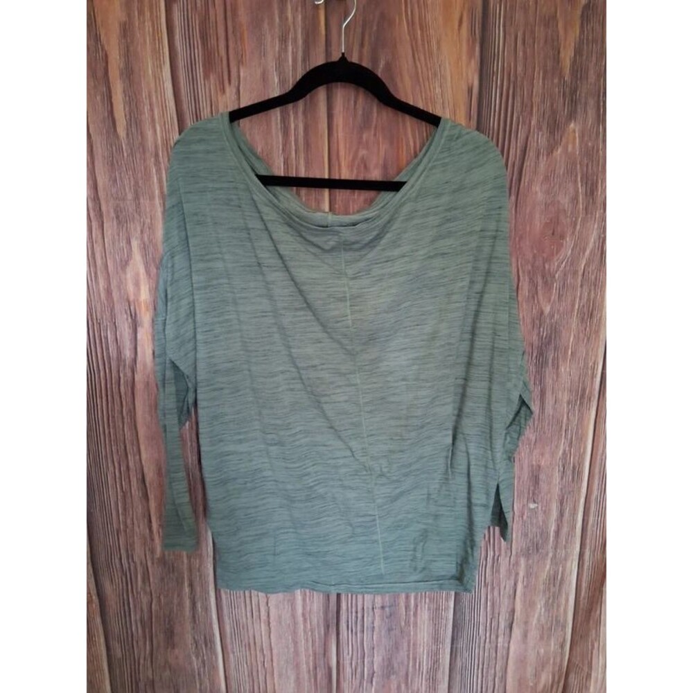 Athleta Sage Green Space Dye Off The Shoulder Long Sleeve Top Size large